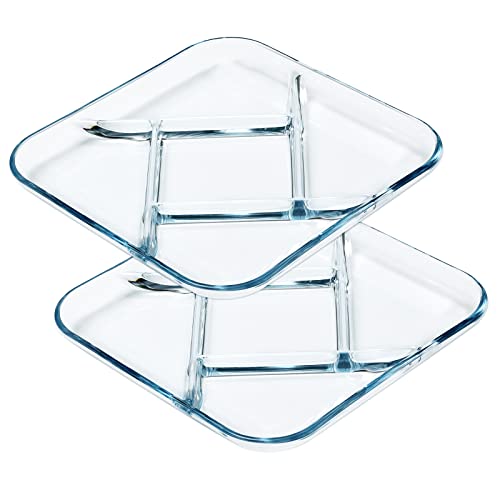 NUTRIUPS Glasscheibe, Portion Platten für Erwachsene, Portionskontrollplatten zur Gewichtsreduktion (23cm*2.8cm Square Divided Plate-xf) von NUTRIUPS