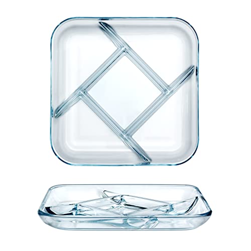 NUTRIUPS Glasscheibe, Portion Platten für Erwachsene, Portionskontrollplatten zur Gewichtsreduktion (25cm*3cm Square Divided Plate-xf) von NUTRIUPS