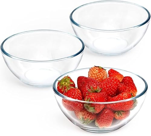 NUTRIUPS Glasschüssel-Set aus Glas, kleine Glasschüsseln, Glas-Rührschüsseln, mikrowellengeeignet, klare Glasschalen zum Mixen, 0,4 l, 3 Stück von NUTRIUPS