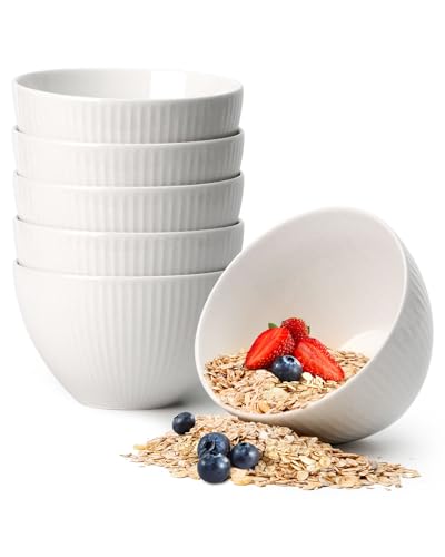 NUTRIUPS Müslischalen 6er Set, Tief Suppenschalen Weiß, 750ml 14x9cm Schüsseln Porzellan, Mikrowellenfest Ofenfest, Schüssel Set für Haferflocken Salat von NUTRIUPS