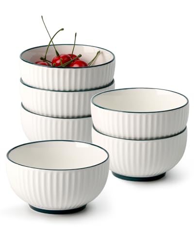 NUTRIUPS keramik schalen schüssel Satz von 6, 300ml Porzellan schüssel klein weiß, 4.5 Zoll müslischüssel, dessertschalen, Reisschüssel von NUTRIUPS