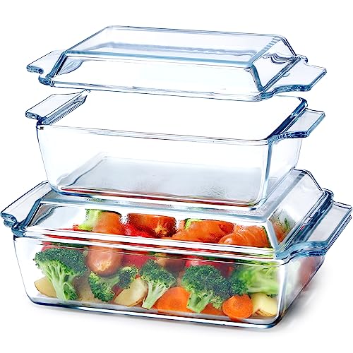 Set von 2(1L+1.5L) Rechteckig Auflaufform mit Deckel, Auflaufform Glas mit Deckel,Ofenfest, Jenaer von NUTRIUPS