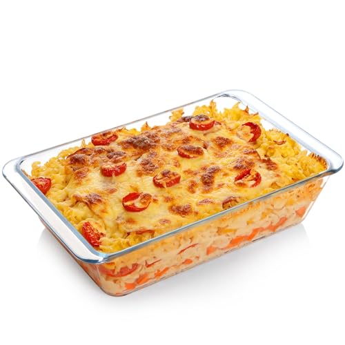 NUTRIUPS Tiefe Glas Auflaufform, Glas Ofenform, Rechteckige Lasagneform, Ofenfeste Klarglas- Bratform (3. 5L) von NUTRIUPS