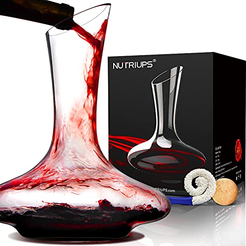 NUTRIUPS Weindekanter für 75cl, 1.8L Dekanter Rotwein & Korkverschluss, Handgemacht, Bleifreie Kristallglas von NUTRIUPS