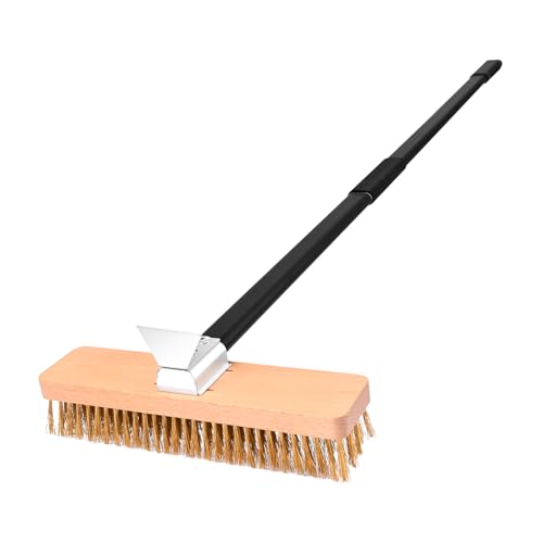 NUTUNI Pizzaofen Bürste Mit Stahlschaber, Abnehmbarem Langem Aluminium-Griff, Pizzaofenschaber mit Messingbürste, 27 cm mit langem Griff 94 cm oder 134 cm von NUTUNI
