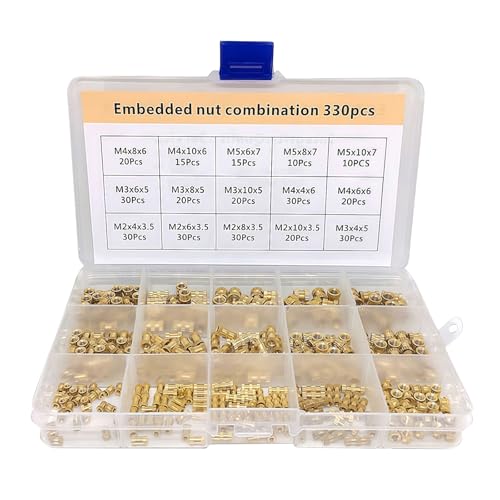 Gewindeeinsatz 330 Stück Set Messing Einschmelzgewinde für Kunststoff M2 M3 M4 M5 Messing Einpressmutter Gerändelt Einpressmuttern Gewindeeinsätze mit Box für 3D Druck Zubehör und DIY Projekte von NUUOTP