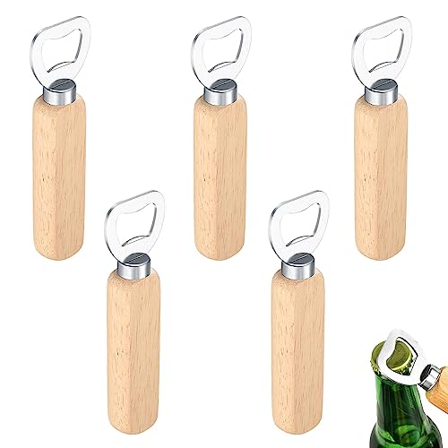 5 Stück Flaschenöffner Holz, Edelstahl Bieröffner, Holzgriff Design für Zuhause, Küche, Bar, Geschenk Flaschenöffner von NUWIQ