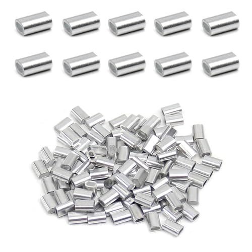 Aluminium Pressklemmen,120 Stück Alu Drahtseilklemme, 2mm Aluminium Pressklemmen, ressklemmen Alu Drahtseilklemme, Aluminiumhülse Ovale, Pressklemme aus Aluminium, für Seile Drahtseil von NUWIQ