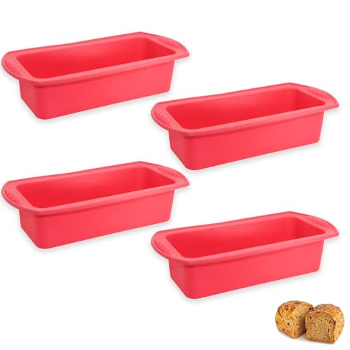 NUWIQ 4 Stück Backform Kasten, Brotbackformen Silikon, 26 x 13 x 6,5 cm, für Brot und Gebäck, Rot von NUWIQ