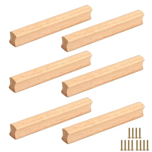 NUWIQ 6 Stück Holz Möbelgriffe, Holz Griffe Möbel Massiv, Schubladengriffe Holz mit Schrauben, Lochabstand 128 mm, für Schränke, Bäder, Büros und Küchen von NUWIQ