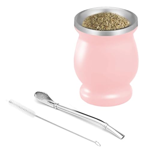 NUWIQ Mate Becher, Mit Strohhalm und Reinigungsbürste,Mate Tee Set Geeignet für Küche, Restaurant, Café (Rosa) von NUWIQ