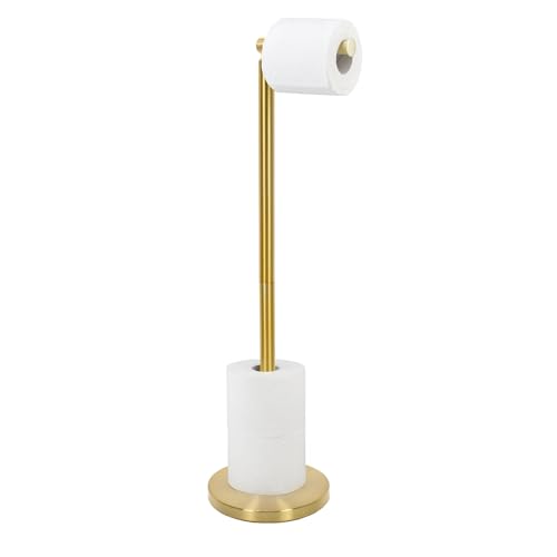 NUXIO Toilettenpapierhalter LOKIA – Freistehender WC-Rollenhalter – Toilettenrollenständer mit Halter für Ersatzrollen aus Edelstahl in Gold von NUXIO