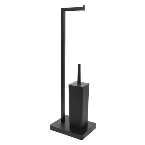 NUXIO WC-Garnitur BALVO – Freistehender Toilettenpapierhalter mit integrierter WC-Bürste – Metall Schwarz – für Gäste-WC von NUXIO