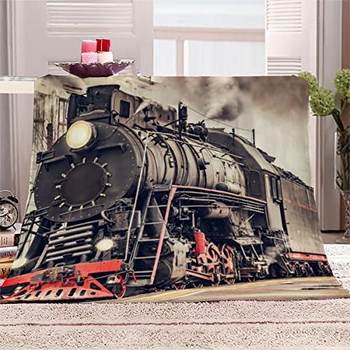 3D Gedruckt Flanelldecke Flauschige Dampflokomotive Kuscheldecke mit Muster 150x200 cm Weiche Warme Microfaser Decke Erwachsene Retro-Zug Wohndecke für TV Sofa Couch Bett Blanket Tagesdecke von NUYSP