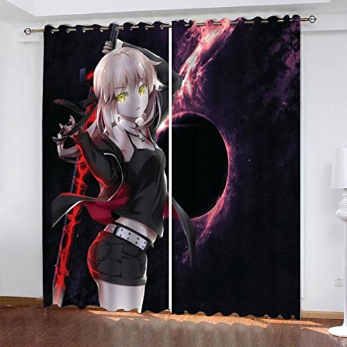 NUYSP Anime Gardinen mit ösen B 200 X H 160 cm Manga-Mädchen Schallschutz Polyester Vorhang Blickdicht für Mädchen Jugendzimmer Wohnzimmer Modern Dekoration Verdunkelung Vorhänge 2er Set von NUYSP