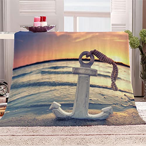 NUYSP Anker Kuscheldecke Erwachsene 150x200 cm Weiche Flauschige Flanelldecke mit Muster 3D Effekt Sonnenuntergang Am Strand Decke Microfaser Wohndecke Tagesdecke Sofadecke Couchdecke TV-Decken von NUYSP