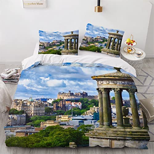 NUYSP Bettbezug Set Edinburgh, Schottland Bettwäsche 135x200 mit 2 Kissenbezug 3D Druck Calton Hill Bettwäsche Set Mikrofaser Bettbezüge mit Reißverschluss für Kinder Zimmer Dekor von NUYSP