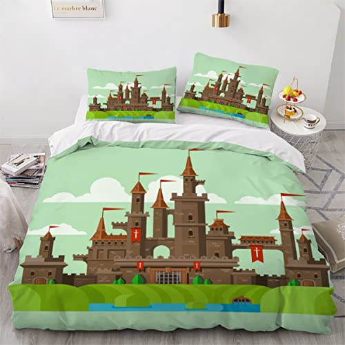 NUYSP Bettbezug Set Mittelalterliche Burg Bettwäsche 135x200 mit 2 Kissenbezug 3D Druck Alter historischer Turm Bettwäsche Set Mikrofaser Bettbezüge mit Reißverschluss für Kinder Zimmer Dekor von NUYSP