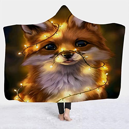 Fuchs Tier Decke mit Kapuze Warmer Winter Weich Sherpa Kapuzendecke Erwachsene Flauschige TV Sofa Decken 3D Roter Fuchs Kuscheldecke （150x200） von NUYSP