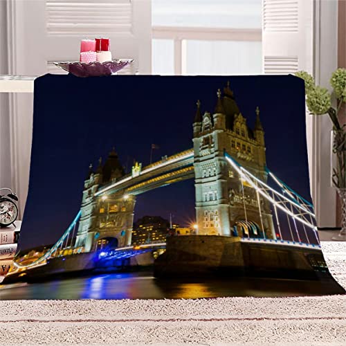 NUYSP London Bridge Kuscheldecke Erwachsene 150x200 cm Weiche Flauschige Flanelldecke mit Muster 3D Effekt Modernes Stadtbild Decke Microfaser Wohndecke Tagesdecke Sofadecke Couchdecke TV-Decken von NUYSP
