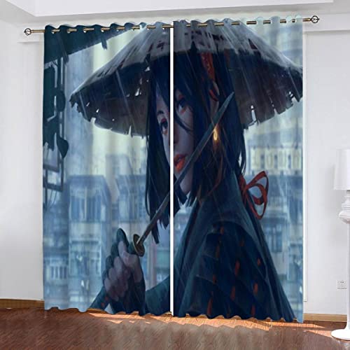 NUYSP Anime Gardinen mit ösen B 140 X H 160 cm Manga-Mädchen Schallschutz Polyester Vorhang Blickdicht für Mädchen Jugendzimmer Wohnzimmer Modern Dekoration Verdunkelung Vorhänge 2er Set von NUYSP