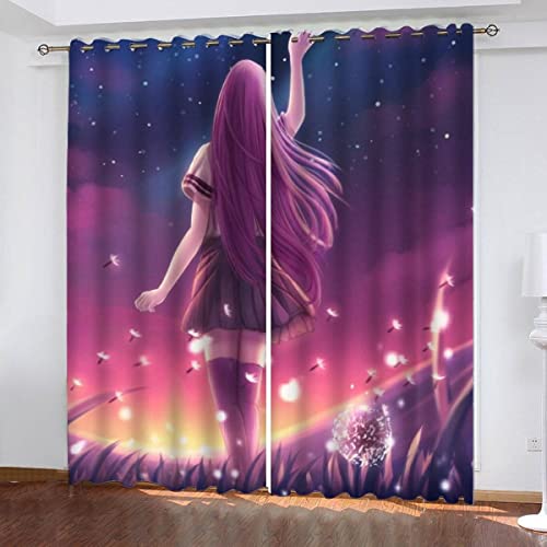 NUYSP Anime Gardinen mit ösen B 140 X H 160 cm Sterne Bunt Schallschutz Polyester Vorhang Blickdicht für Mädchen Jugendzimmer Wohnzimmer Modern Dekoration Verdunkelung Vorhänge 2er Set von NUYSP