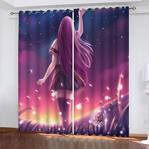 NUYSP Anime Gardinen mit ösen B 200 X H 160 cm Sterne Bunt Schallschutz Polyester Vorhang Blickdicht für Mädchen Jugendzimmer Wohnzimmer Modern Dekoration Verdunkelung Vorhänge 2er Set von NUYSP