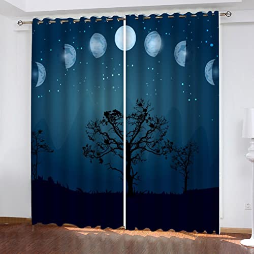 NUYSP Baum des Lebens Gardinen mit ösen B 140 X H 160 cm Schallschutz Polyester Vorhang Sonne Und Mond Jugendzimmer Dekoration Verdunkelung Vorhänge 2er Set von NUYSP
