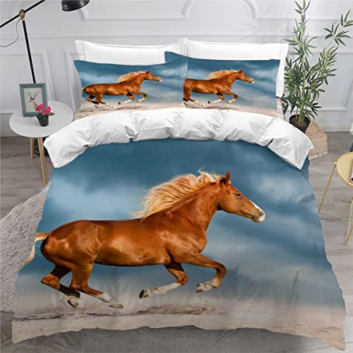 NUYSP Bettbezug Set Pferd Bettwäsche 155x220 mit 2 Kissenbezug 80x80cm galoppierendes Pferd Bettwäsche Set Weich Mikrofaser Bettbezüge mit Reißverschluss für Kinder Zimmer Dekor von NUYSP