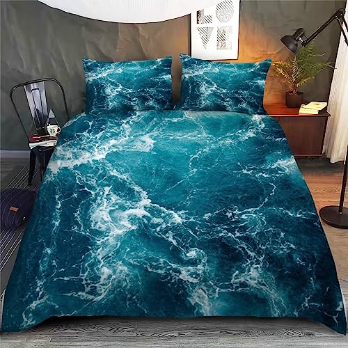 NUYSP Blaues Meer Bettwäsche 155x220 Kinder Bettwäsche-Set 3D Mikrofaser Jungen Mädchen Sommermeer Bettbezug mit Reißverschluss mit 2 Kissenbezug 80x80 von NUYSP