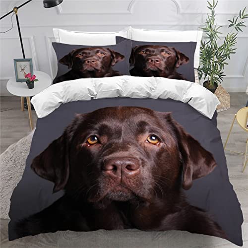 NUYSP Brauner Labrador Bettwäsche 135x200 Kinder Jungen Bettwäsche-Set 3D Drucken Hund Tier Bettbezug Set mit Reißverschluss Weich Mikrofaser Kinderbettwäsche mit 2 Kissenbezug 80x80cm von NUYSP