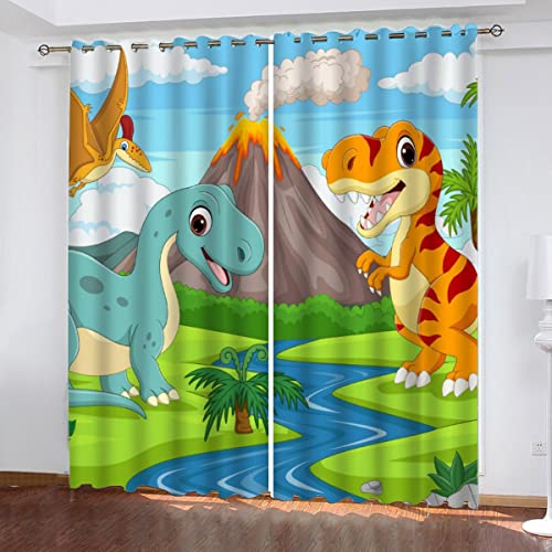 NUYSP Cartoon-Dinosaurier Gardinen mit ösen B 140 X H 160 cm Tier Schallschutz Polyester Vorhang Blickdicht für Mädchen Jugendzimmer Wohnzimmer Modern Dekoration Verdunkelung Vorhänge 2er Set von NUYSP