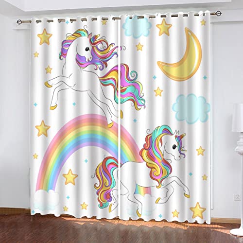 NUYSP Cartoon-Pony Gardinen mit ösen B 200 X H 160 cm Regenbogensterne Schallschutz Polyester Vorhang Blickdicht für Mädchen Jugendzimmer Wohnzimmer Modern Dekoration Verdunkelung Vorhänge 2er Set von NUYSP