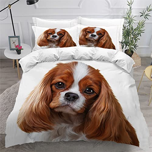 NUYSP Cavalier-King-Charles-Spaniel Bettwäsche 220x240 Kinder Jungen Bettwäsche-Set 3D Drucken Hund Tier Bettbezug Set mit Reißverschluss Weich Mikrofaser Kinderbettwäsche mit 2 Kissenbezug 80x80cm von NUYSP