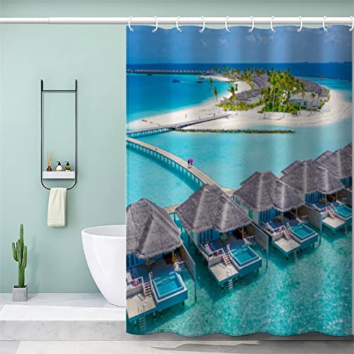 NUYSP Duschvorhang 120x180 cm Malediven-Insel Anti-Schimmel Wasserabweisend Sommerurlaub Shower Curtain mit 12 Duschvorhangringen Schwer Stoff Polyester Bathroom Badewanne Duschvorhänge von NUYSP