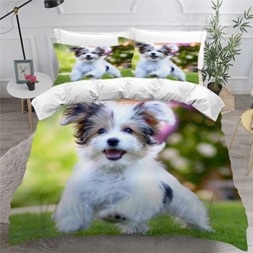 NUYSP Haustier Hund Bettwäsche 155x220 Teenager Bettwäsche-Set 3D Motiv Frühlingsgrün Bettbezug Set mit Reißverschluss Kuschelig Mikrofaser Bettwaren Dekorativ Bettbezüge mit 2 Kissenbezug 80x80cm von NUYSP