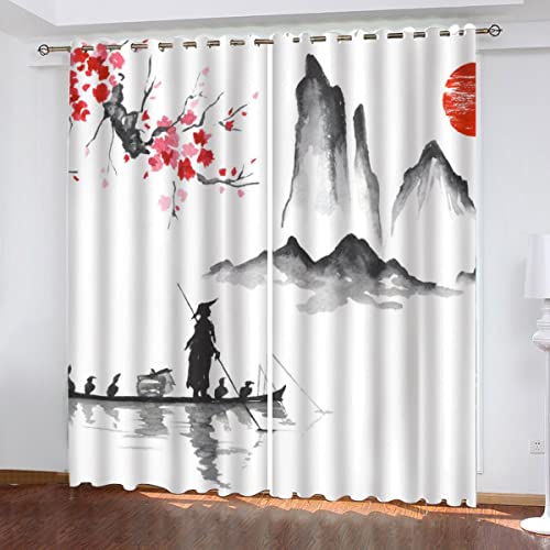 NUYSP Kirschblüten Vorhang Blickdicht B 150 X H 166 cm Polyester Vorhänge mit Ösen 2er Set Gardinen, 3D Gedruckt Kunstmalerei Verdunkelungsvorhang für Kinderzimmer Wohnzimmer Schlafzimmer von NUYSP