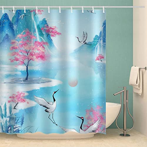 NUYSP Landschaftsmalerei Duschvorhang Polyester Textil Duschvorhänge 240x200 cm mit 12 Hooks Wasserabweisend Badvorhang Naturlandschaft Badewanne Vorhang für Badezimmer von NUYSP