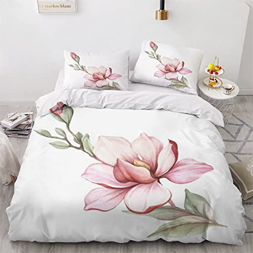 NUYSP Magnolie Bettwäsche 220x240 Erwachsene Bettwäsche-Set 3D Motiv Aquarell Blumen Bettbezug mit Reißverschluss Kuschelig Mikrofaser Bettwaren Dekorativ Bettbezüge mit 2 Kissenbezug 80x80 von NUYSP