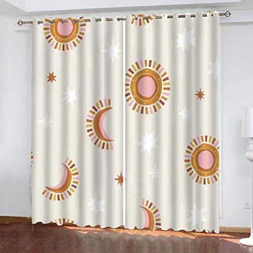 NUYSP Mandala Sonne Gardinen mit ösen B 140 X H 160 cm Schallschutz Polyester Vorhang Böhmen Sonne Und Mond Jugendzimmer Dekoration Verdunkelung Vorhänge 2er Set von NUYSP