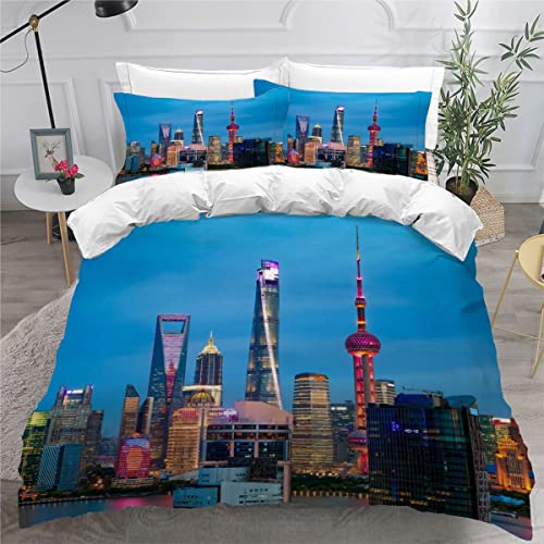 NUYSP Moderne Stadt Landschaft Bettwäsche 135x200 Kinder Bettwäsche-Set 3D Motiv Bettbezug Set mit Reißverschluss Kuschelig Mikrofaser Bettwaren Dekorativ Bettbezüge mit 2 Kissenbezug 80x80cm von NUYSP