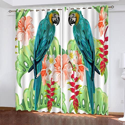 NUYSP Papagei Gardinen mit ösen Schallschutz Polyester Blumenmuster Vorhang Blickdicht B 200 X H 160 cm für Mädchen Jugendzimmer Wohnzimmer 2er Set von NUYSP