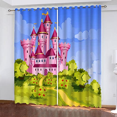 NUYSP Prinzessin Schloss Gardinen mit ösen B 140 X H 160 cm Schallschutz Polyester Vorhang Cartoon-Stil Jugendzimmer Dekoration Verdunkelung Vorhänge 2er Set von NUYSP