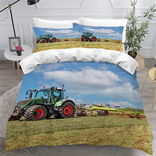 NUYSP Traktor Bettwäsche 135x200 Kinder Jungen Bettwäsche-Set 3D Drucken Landmaschine Feld Trecker Bettbezug Set mit Reißverschluss Weich 100% Mikrofaser Kinderbettwäsche mit 2 Kissenbezug 80x80cm von NUYSP