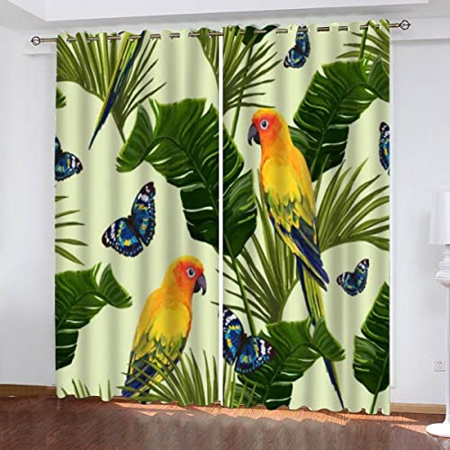 NUYSP Vogel Gardinen mit ösen Schallschutz Polyester Palmblatt Vorhang Blickdicht B 200 X H 160 cm für Mädchen Jugendzimmer Wohnzimmer 2er Set von NUYSP