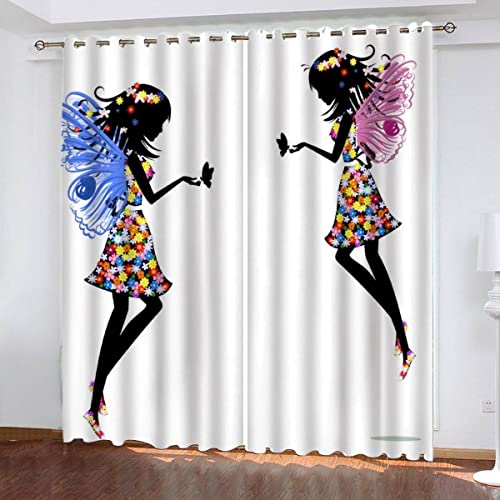 NUYSP Weiss Vorhang B 183 X H 214 cm Polyester Vorhänge mit Ösen 2er Set Gardinen Mädchenhaftes Muster 3D Drucken Verdunkelungsvorhang für Wohnzimmer Schlafzimmer von NUYSP