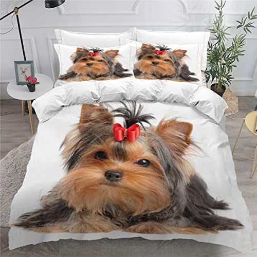 NUYSP Yorkshire-Terrier Bettwäsche 135x200 Kinder Jungen Bettwäsche-Set 3D Drucken Hund Tier Bettbezug Set mit Reißverschluss Weich Mikrofaser Kinderbettwäsche mit 2 Kissenbezug 80x80cm von NUYSP