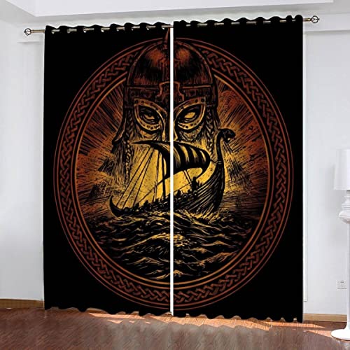 NUYSP Wikinger Gardinen mit ösen B 200 X H 160 cm Piratenschiff Odin Schallschutz Polyester Vorhang Blickdicht für Mädchen Jugendzimmer Wohnzimmer Modern Dekoration Verdunkelung Vorhänge 2er Set von NUYSP