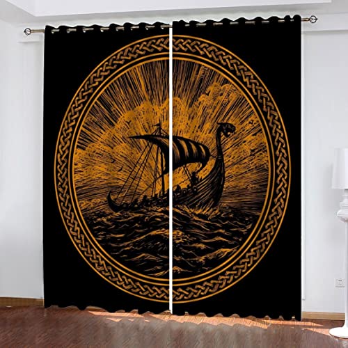 Wikinger Gardinen mit ösen B 234 X H 137 cm Nordischen Mythologie Schallschutz Polyester Vorhang Blickdicht für Mädchen Jugendzimmer Wohnzimmer Modern Dekoration Verdunkelung Vorhänge 2er Set von NUYSP