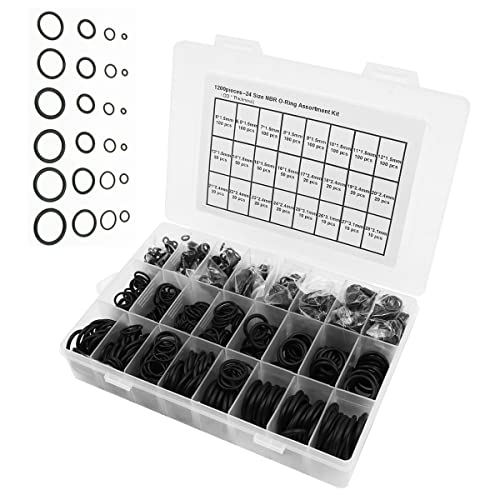 1200 Stück NUZAMAS Dichtringe 21 Größe O-Ring Dichtring Set O-Ring Sortiment NBR Gummi Dichtungen Ringe 3-27mm Durchmesser Dichtringe Set (Schwarz) von NUZAMAS